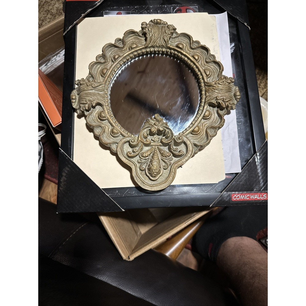 Vintage Resin Hand Carved Mirror Wall Hanging 11"x10"x1"
